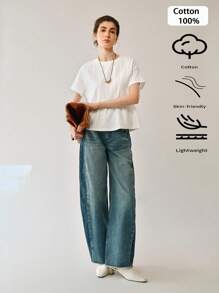 Uhlyne 女士圆领宽松短袖 T 恤上衣，休闲日常穿着