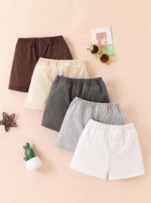 SHEIN Playful Pals 5pcs/Pack Baby Boy All-Match Solid Color Loose Casual Shorts, Versatile For Everyday Wear, Spring/Summer - Multicolor - View 2