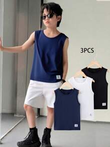 SHEIN Tween Boy Multi-Pack Letter Print Sleeveless Tank Tops - Multicolor - View 1