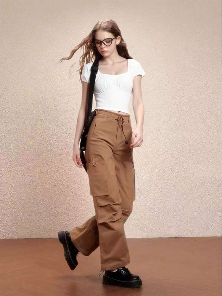 SHEIN Explorewe 少女复古优雅无袖上衣，休闲纯色泡泡袖纹理上衣，适合日常穿着、上学和春夏季节穿着。 - 白色 - 查看 3