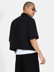 SUMWON 轻盈纽扣衬衫短袖休闲都市街头风夏季春季时尚现代商务休闲装 - 黑色 - 查看 3