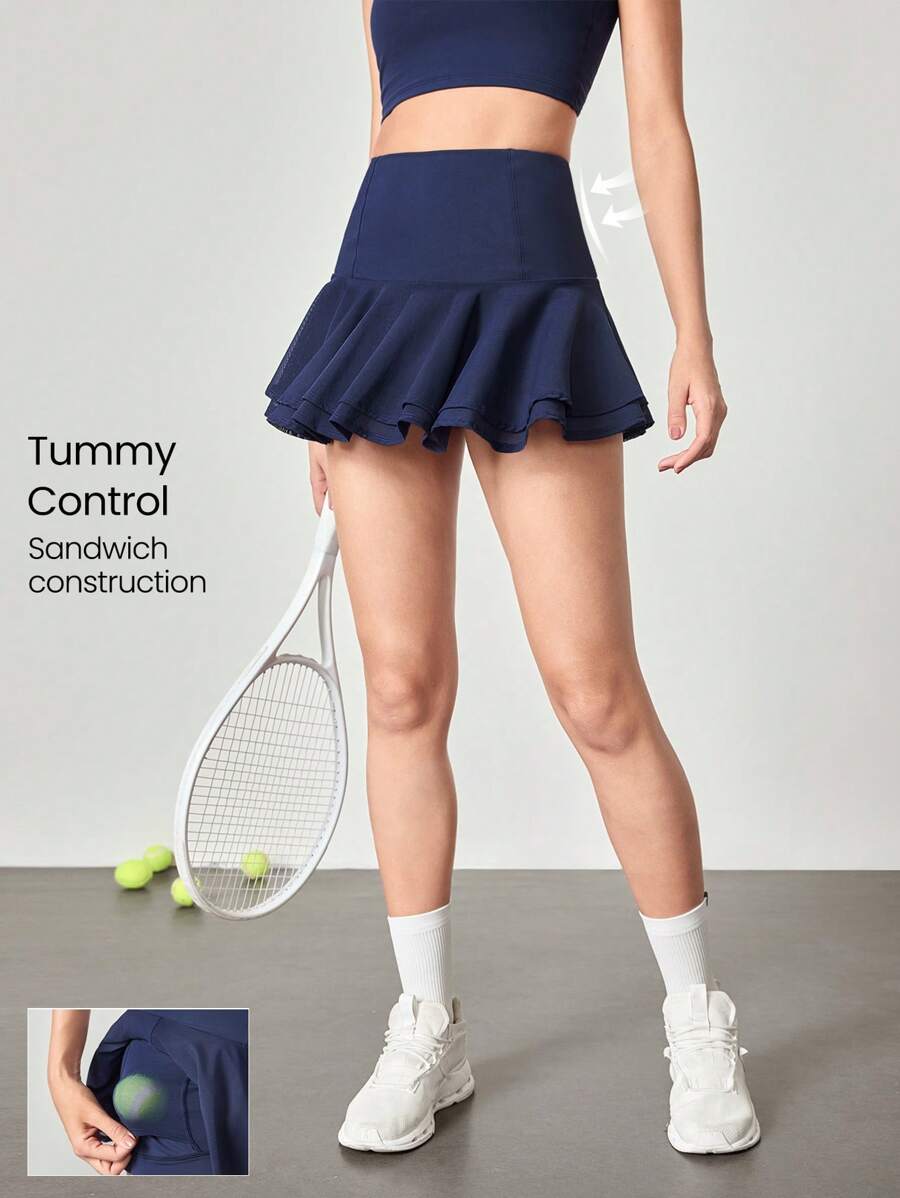 GLOWMODE Falda de tenis con pantalón corto incorporado, cintura alta, control de abdomen, malla transpirable y de secado rápido FeatherFit™-Air, bolsillos laterales, grips antideslizantes, apta para tenis, golf, pickleball y uso diario, de 5 pulgadas de largo