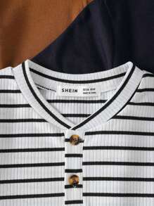 SHEIN Young Boy 3pcs Striped Quarter Button Tee - Multicolor - View 6