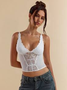 SHEIN BAE Women Sexy Lace Versatile Fashion Single Item Corset Top Sexy Cami Top, Versatile For Going Out, Date Night, Themed Party, And Concert,New Years Eve,Christmas Party Women Top - White - View 7