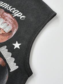 ROMWE MEN Street Life Camiseta de tirantes de ajuste corto para hombre con estampado lavado de labios y dientes - Negro - Ver 3