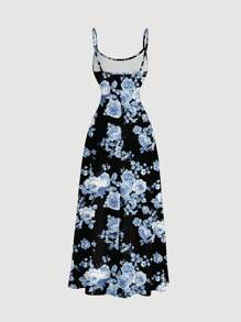 SHEIN MOD Váy suông hở eo họa tiết hoa in toàn bộ tối giản giản dị, phù hợp cho mùa hè - Nhiều màu - Xem 2