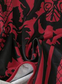 SHEIN LUNE Plus Size Women's Sexy Palace Style Printed High Neck Long Sleeve High Elasticity Fabric Bodysuit, Fashionable & Versatile For Autumn/Winter - Multicolor - View 4