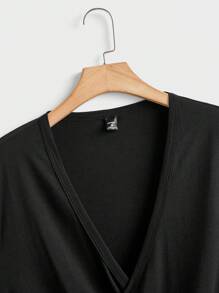 Manfinity VCAY 男士修身圆领针织上衣，夏季休闲装 - 黑色 - 查看 3