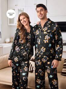 CoupledUp Men's 1set Astronaut Bear Print Pajama Set - Multicolor - View 3