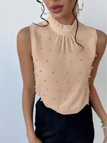 Firerie 女士泡泡袖珍珠装饰衬衫，适合婚礼季节和日期 - 卡其色 - 查看 4