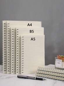 1pc 80 Pages Thick Student Notebook With Simple Design, Available In A5/B5/A4 Sizes And With Horizontal Lines,Wire Bound Modern Portable Notebook - White - View 2