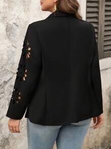 SHEIN LUNE Blazer da donna con stampa floreale, adatto per l'ufficio e l'uso quotidiano, disponibile in taglie comode - nero - Visualizzare 2