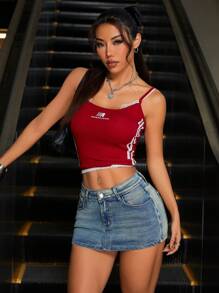 SHEIN ICON Elastic Vintage Washed Denim Mini Skirt For Women - Light Wash - View 5