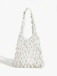 SHEIN SXY 女士度假风格休闲镂空编织单肩包 - 白色 - 查看 3
