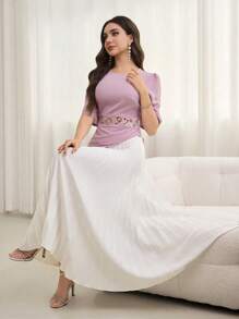 Modelyn Rochie cu mânecă scurtă, brodata cu tiv pliat - Multicolor - Vizualizare 4
