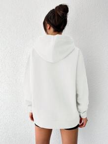 EURMUSE Women's Solid Color Drop Shoulder Hoodie