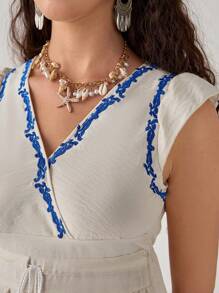 SHEIN Unity Damen Frühling Sommer Boho Urlaubskleid ärmellos A-Linie Maxi Leinenkleid - Aprikosenfarben - Übersicht 2