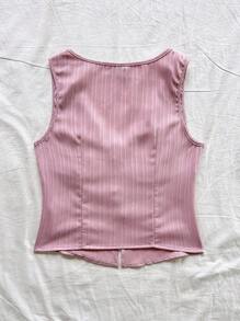 Soleia WYWH Kỳ nghỉ dành cho nữ DU LỊCH Màu trắng họa tiết thông thường xếp nếp Deep V Tank Top cho mùa hè - Bụi hồng - Xem 2