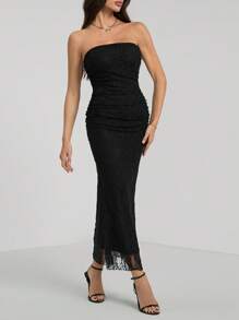 SHEIN Tall 优雅性感蕾丝露肩紧身二合一抹胸长裙