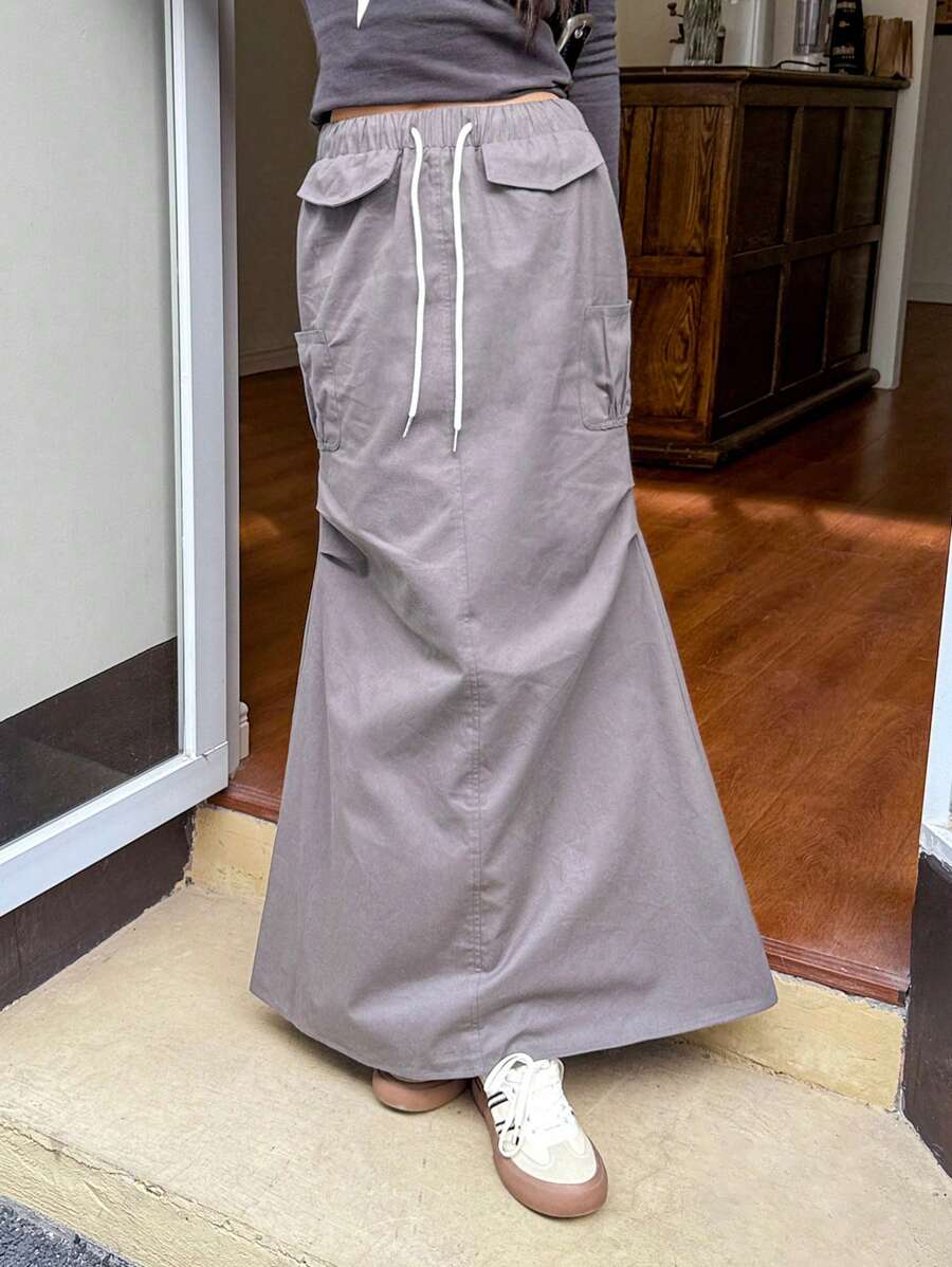 SHEIN MOD 女士超低腰工装裙，深灰色，鱼尾设计