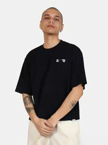 Sumwon International Studios 外出T恤 超大宽松圆领 街头服饰 图案印花 时尚宣言 都市休闲 现代设计 男女通用 2023 系列 - 黑色 - 查看 2