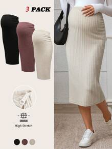 Modmama Maternity   Women's Ribbed Bodycon Skirt With Tummy Control, 3 Pieces Set