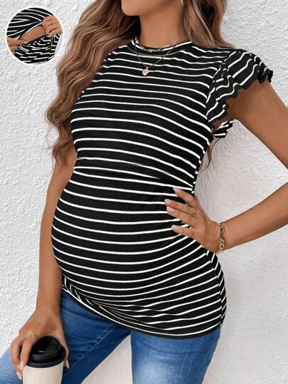 SHEIN Zwangerschaps- en voedingstop, gestreepte kapmouw, stijlvol en comfortabel voor de zomer