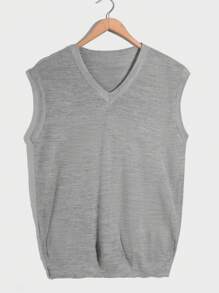 RueChic Men Solid Waffle Knitted Regular Sweater Vest - Grey - View 1