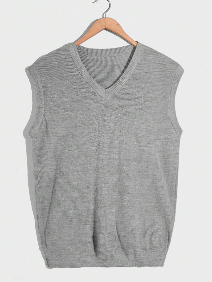 RueChic Men Solid Waffle Knitted Regular Sweater Vest - Grey - View 1