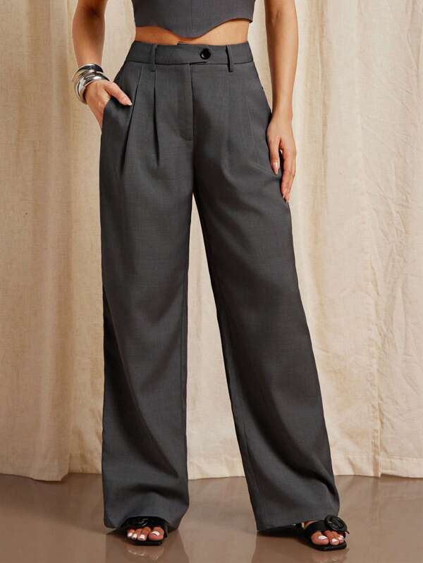 Vixey Pantaloni di lavoro dall'ampia gamba plissettata, casual elegante da donna per ufficio, outfit da lavoro da donna, pantaloni da lavoro