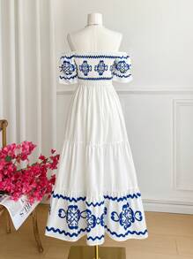 Vivid Eden 女士露肩连衣裙 - 藍白色 - 查看 3