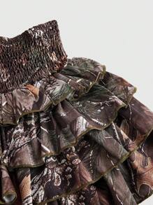 ROMWE J-Fashion Y2K Vintage Leaf Camo Full Print Cropped Tube Top And Mini Skirt 2pcs Set - Multicolor - View 5