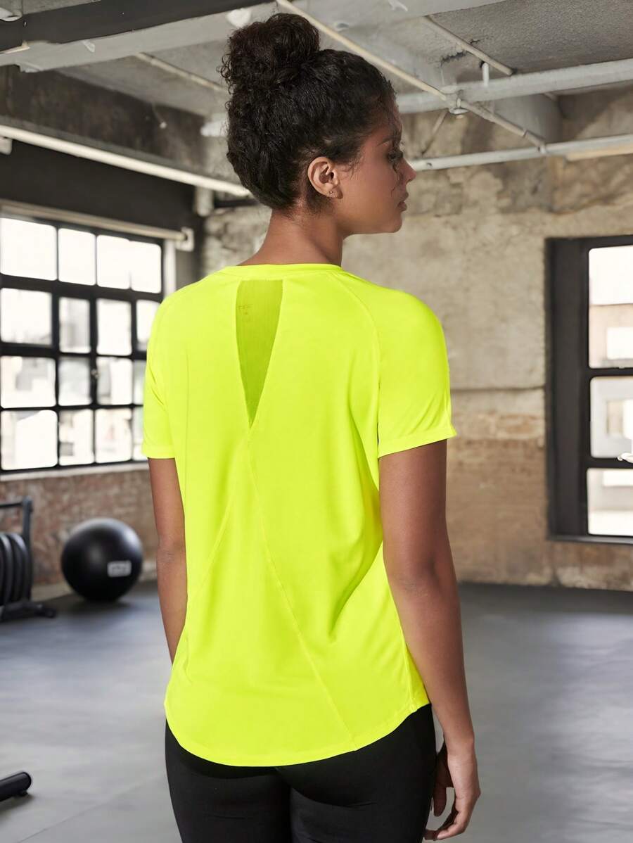 Powerista Neon Yellow Breathable Twist Front Sports Tee Gym Women Shirts