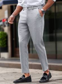 Calvornis 修身休闲裤，简约风格适合夏季商务休闲男士裤子男士裤子经典男士正装裤子男士西装裤男士西装裤 - 淺灰色 - 查看 4