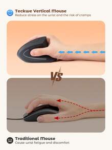 Teckwe 2.4G Wireless Vertical Ergonomic Optical Mouse, 800 / 1200 /1600 DPI, 6 Buttons, Quiet Clicks