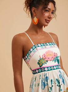 Travachic Bedrucktes Midikleid aus gewebtem Stoff für Frauen - Weiss - Übersicht 4