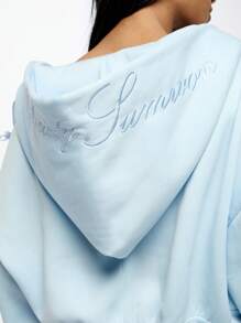 SUMWON WOMEN Moletom Cropped Premium de Verão da Society com Detalhe de Manga com Laço Decorativo, Moda Streetwear Casual, Moletom Esportivo Para Lazer, Vestuário de Outono e Primavera - Azul - Visão 7