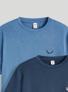 SHEIN 4pcs/Set Teen Boy Casual Solid Color Round Neck Loose Knit Short Sleeve T-Shirt, Multi-Color, School, Campus, College - Black - View 8