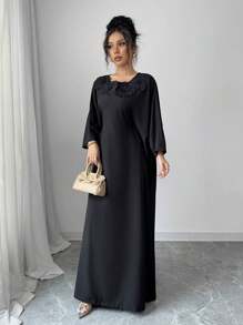 Chiquease Women's Fashionable V-Neck Long Sleeve Pearl Embellished Maxi Dress - Black - View 7