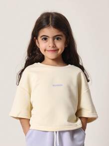 SUMWON 儿童两件套运动套装超大短款运动衫带标志松紧腰阔腿工装慢跑裤运动休闲娱乐冬季春季