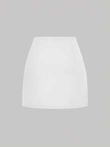 SHEIN MOD 女士纯色简约半身裙，夏季时尚 - 白色 - 查看 2
