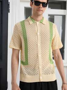 Manfinity Homme Áo thun dệt kim đơn hàng ngày tay ngắn màu tương phản dành cho nam - Nhiều màu - Xem 3