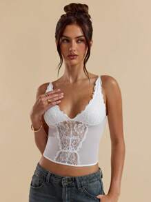 SHEIN BAE Women Sexy Lace Versatile Fashion Single Item Corset Top Sexy Cami Top, Versatile For Going Out, Date Night, Themed Party, And Concert,New Years Eve,Christmas Party Women Top - White - View 5