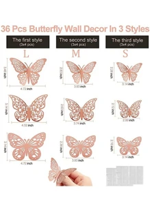 36pcs/Set Paper 3D Hollow Out Butterfly Sticker, Modern Room Decorating Creative Butterfly Sticker For Room Decor Home Decor Wall Decor Bedroom Decor Easter Decor Wedding Wall Stickers - Rose Gold - View 2