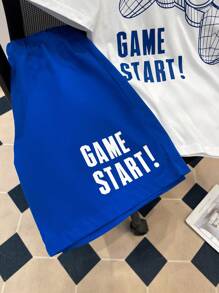 SHEIN 2pcs/Set Teen Boys Casual Gamer Graphic Print T-Shirt And Shorts Set, Summer, Cotton - White - View 8
