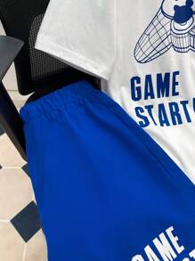 SHEIN 2pcs/Set Teen Boys Casual Gamer Graphic Print T-Shirt And Shorts Set, Summer, Cotton - White - View 9