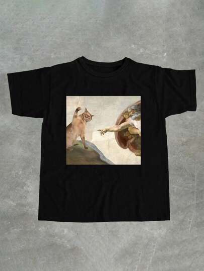 Glimmora Maglietta da donna con grafica stampata ispirata al meme di Internet della Creazione di Adamo