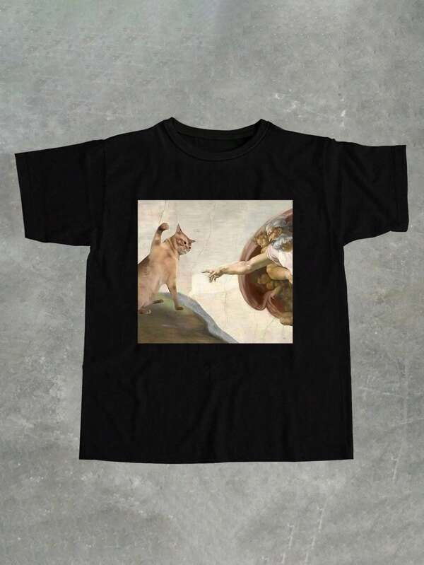 Glimmora 여성용 창의적인 아담 페인팅 인터넷 밈 그래픽 프린트 라운드 넥 티셔츠