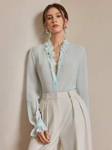 Anewsta Áo cánh tay bèo nhún nhẹ nhàng, đính hạt thủ công thanh lịch dành cho nữ, đi chơi lễ hội, đi nghỉ mát - Màu xanh Bạc hà - Xem 7