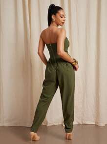 Vixey Stretch Woven Strapless Harem Leg Jumpsuit, Business Casual Women, Office Outfits For Women, Work Clothes Women - Blue - View 5